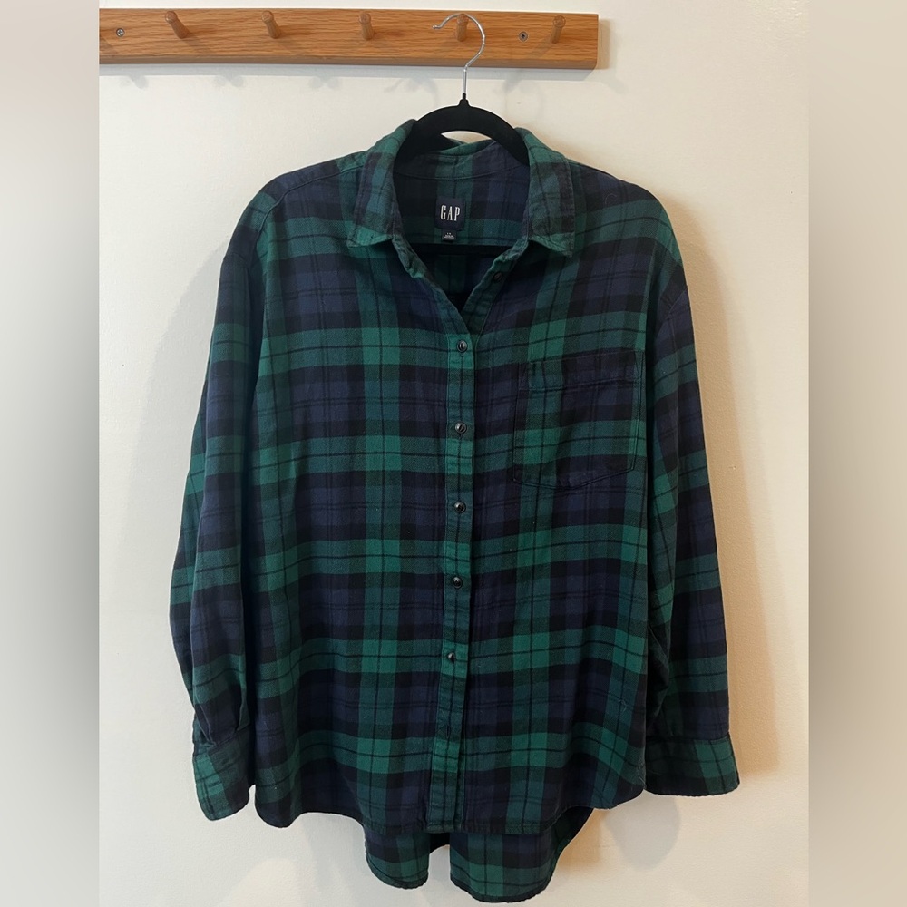 GAP Navy & Green Plaid Button-Down Shirt